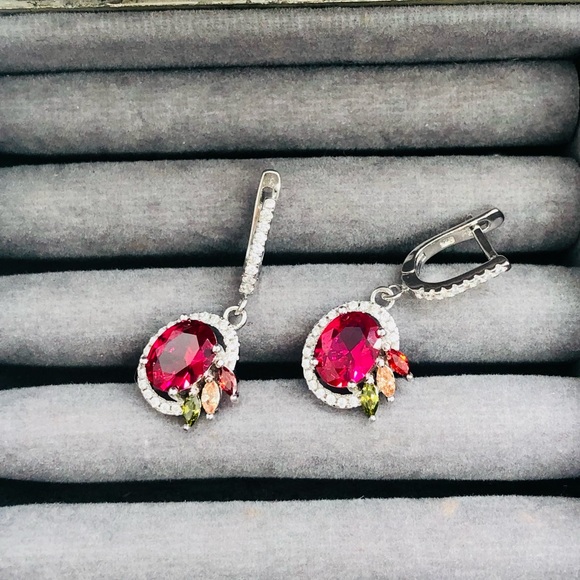 Beautiful Silver Ruby Peridot Citrine Earrings - Picture 12 of 17